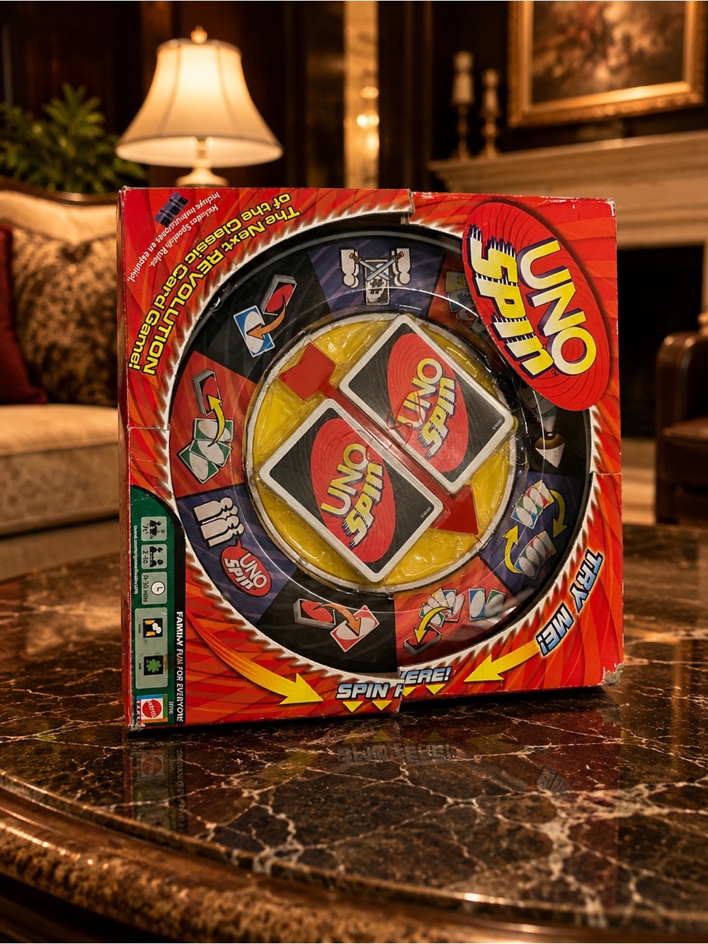 Vintage 2005 Mattel UNO Spin Card Game w/ Spinner Wheel 2-10 Players